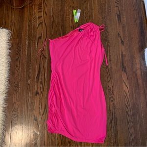 Sam Edelman barbie hot pink one shoulder ruched mini dress NEW